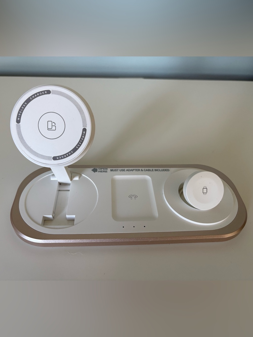 3-in-1 Wireless Charging Stand - White and Rose Gold